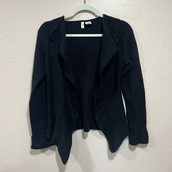 MOTH Anthropologie Lambs Wool Angora Rabbit Flap Black Cardigan Sweater Size M - Picture 2 of 7